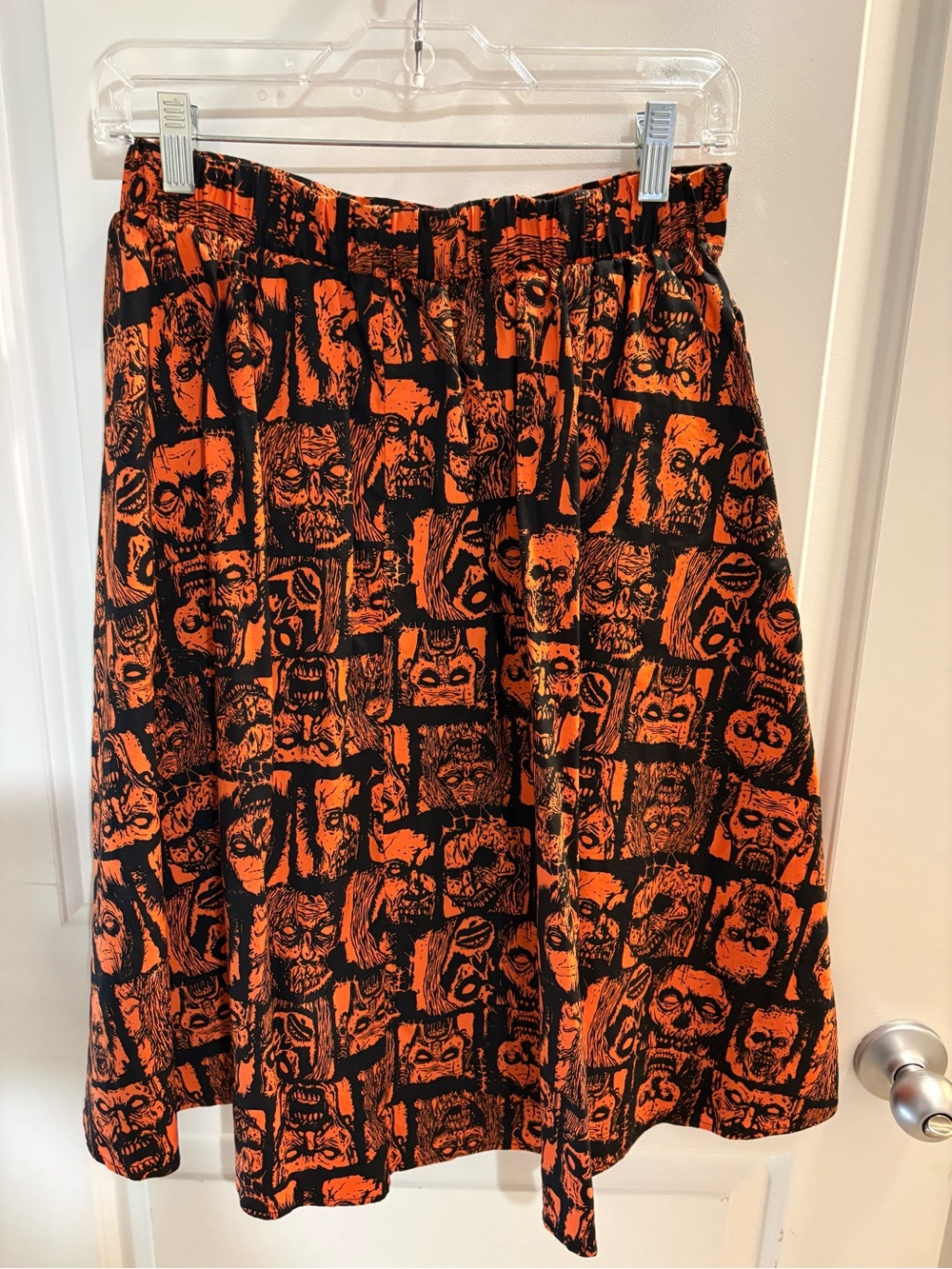 Social Collision Orange & Black Zombie Graphic Print Skirt with Pockets - Size L
